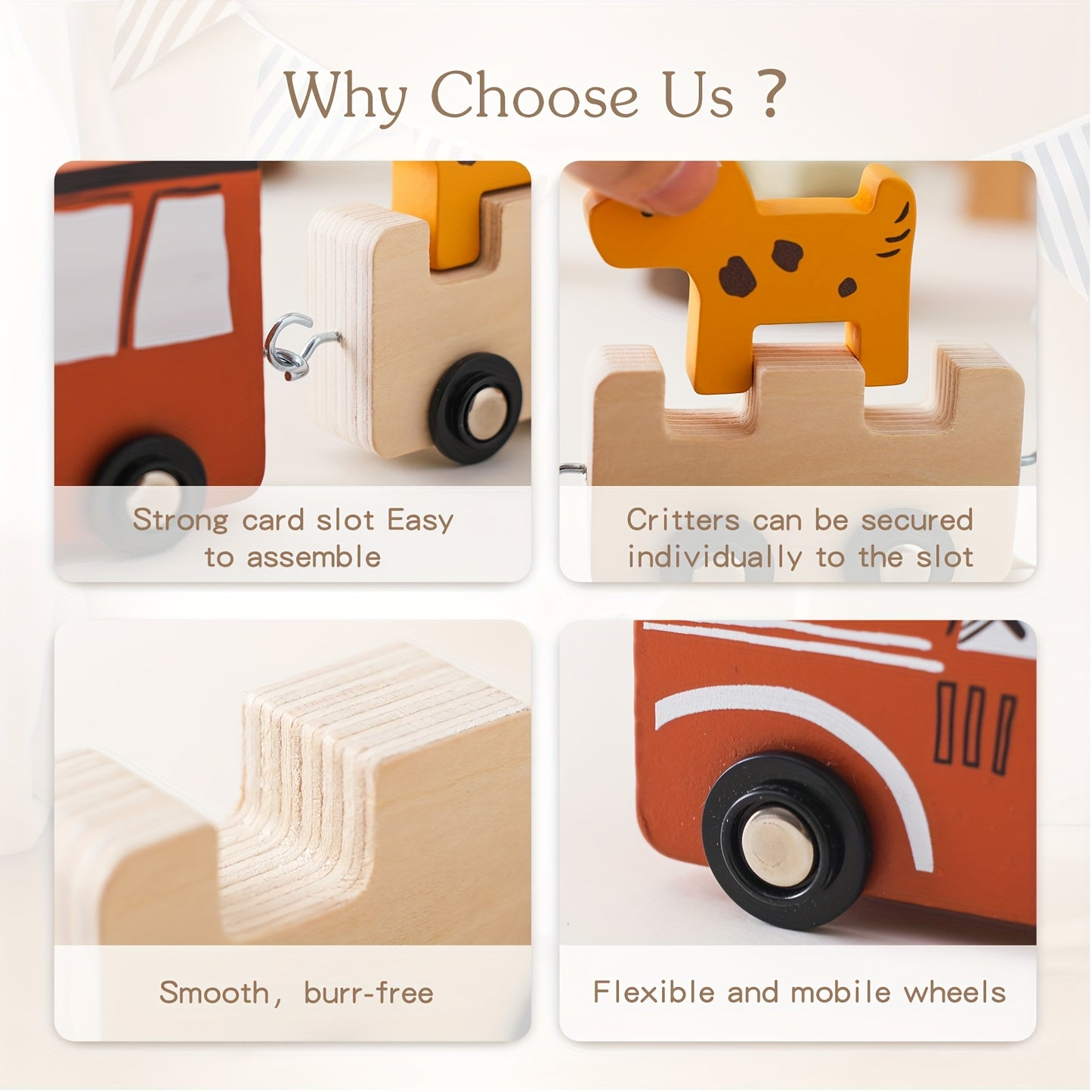 Wooden Farm Train Toy Set for Kids with Detachable Animals