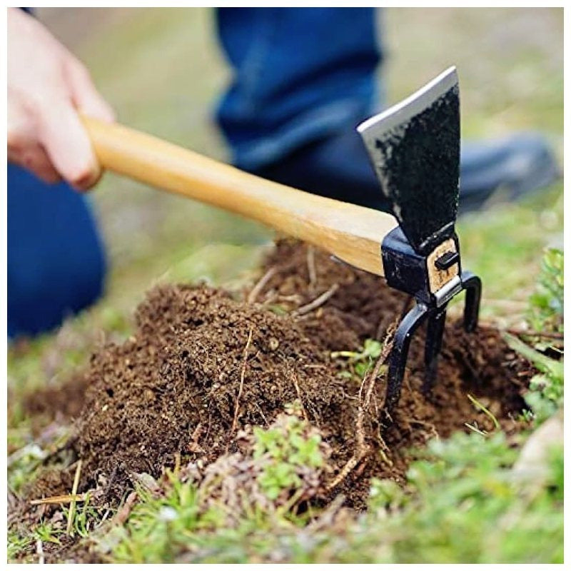 Multifunctional Dual Headed Hoe Garden Tool Stainless Steel Hoe and Cultivator Wood Handle Double Sided Cultivator Tool for Digging Loosening Soil and Weeding
