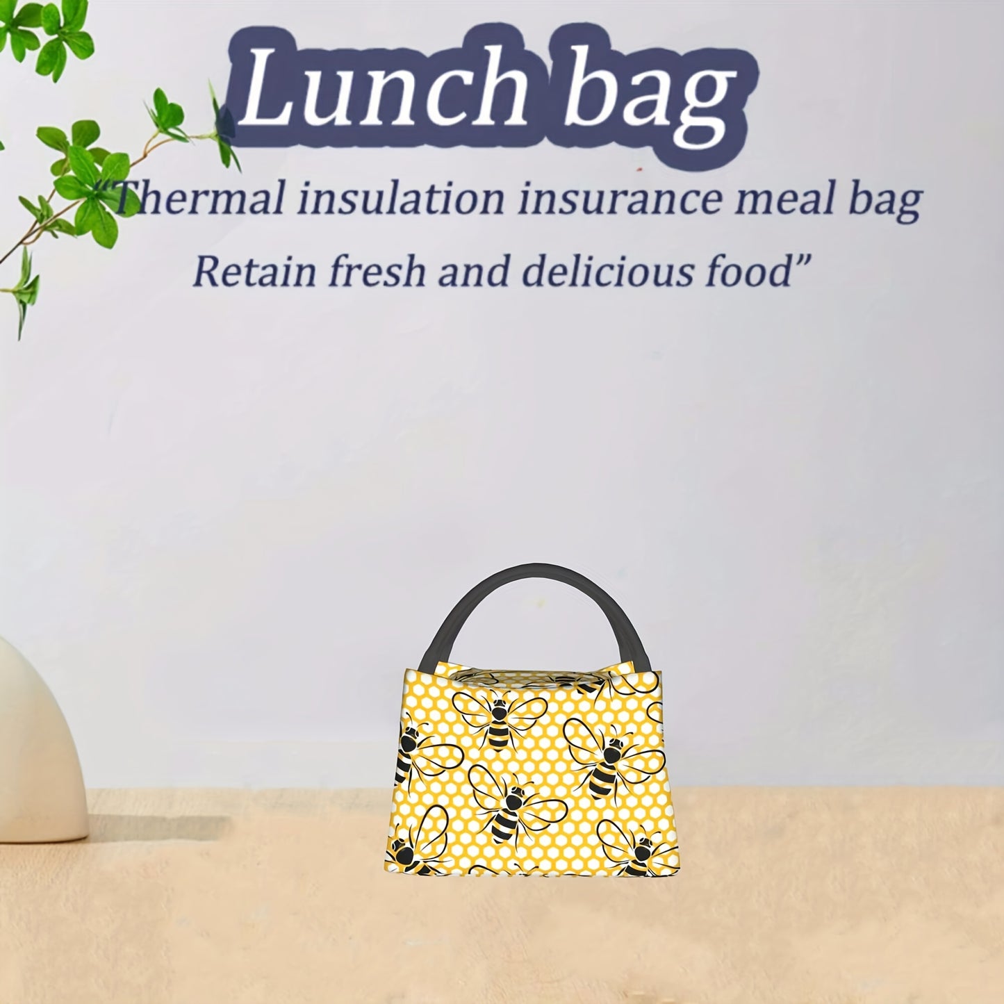 Bee Pattern Insulated Lunch Bag Portable Cooler Tote Gift