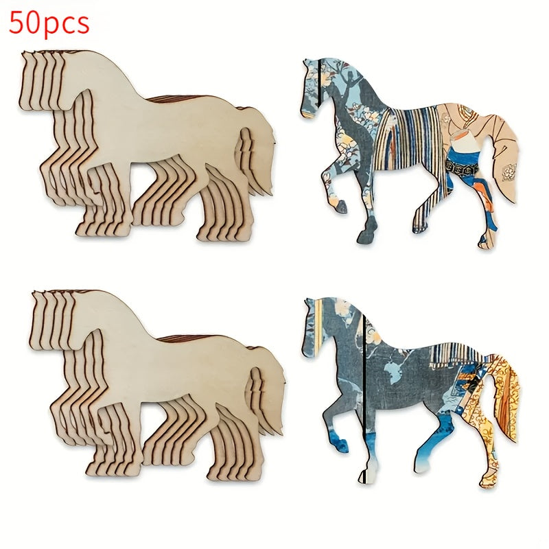 50 Wooden Horse Ornaments for DIY Crafts and Celebrations