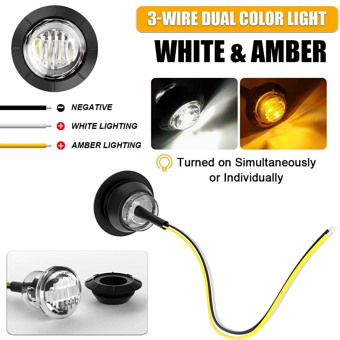 10pcs Round Dual Color LED Side Marker Lights