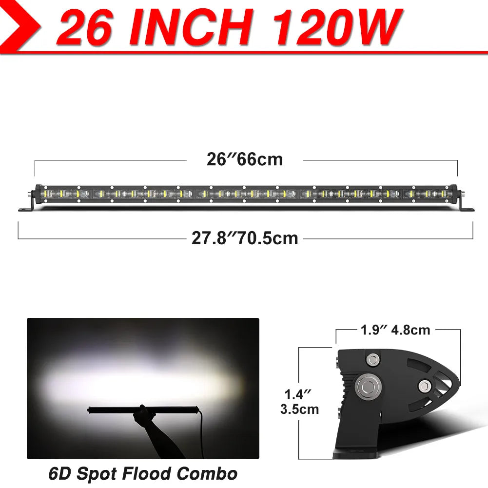 LED Light Bar 8" 14" 20" inch