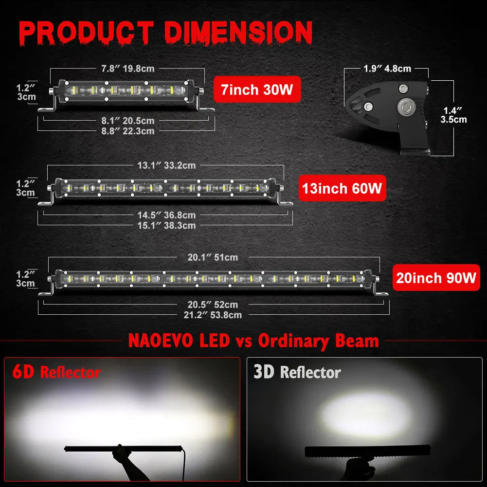 LED Light Bar 8" 14" 20" inch