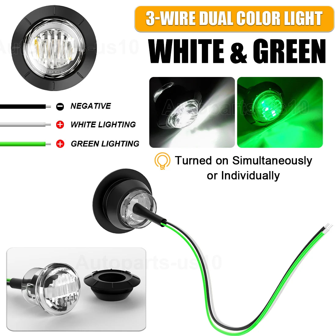 10pcs Round Dual Color LED Side Marker Lights