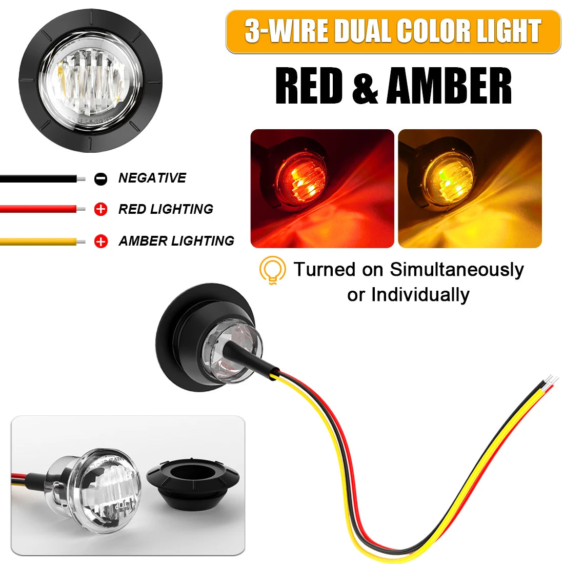 10pcs Round Dual Color LED Side Marker Lights