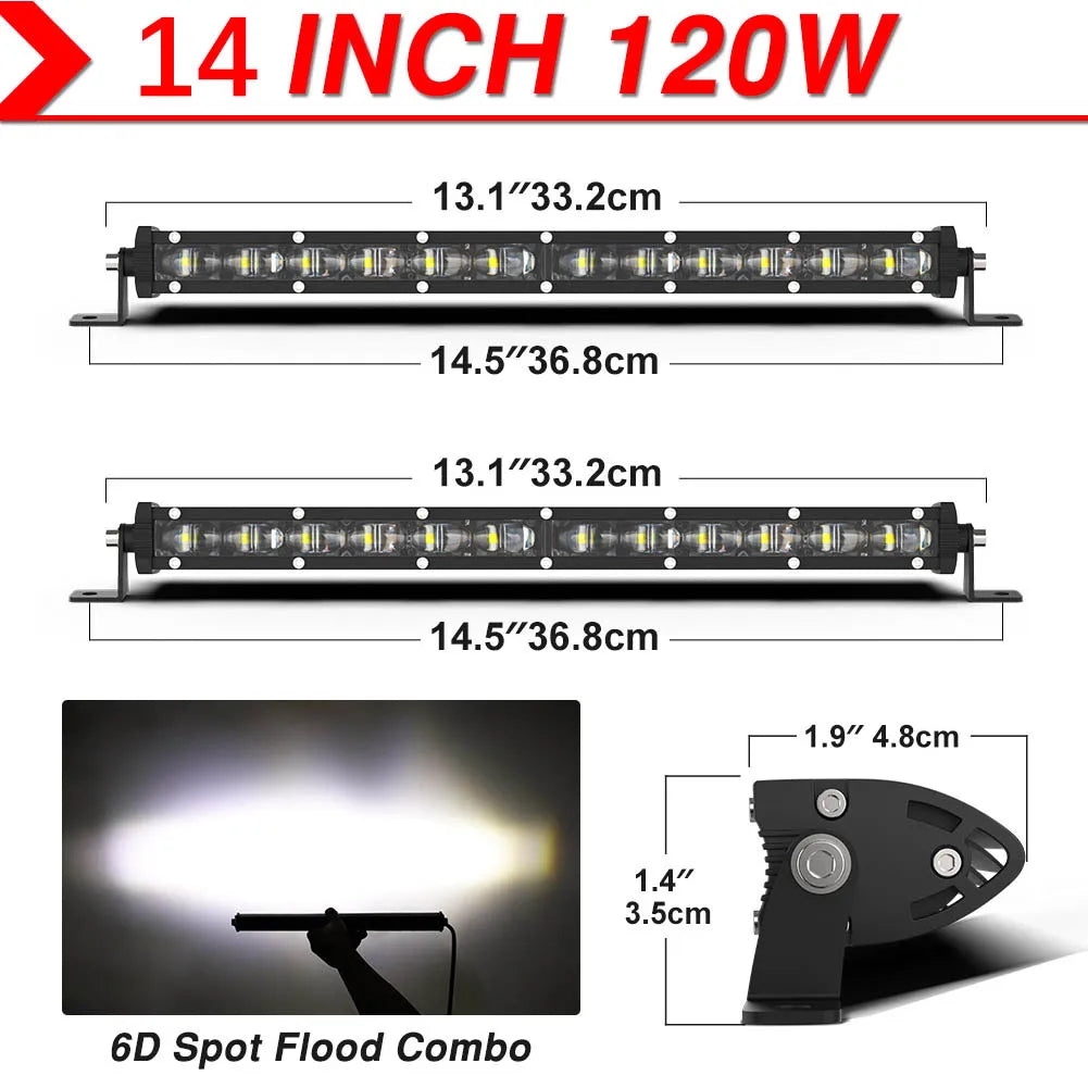 LED Light Bar 8" 14" 20" inch