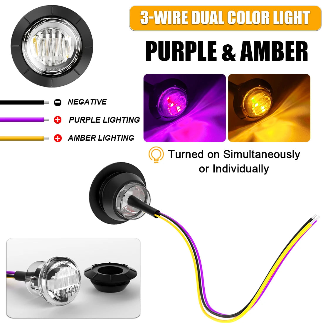 10pcs Round Dual Color LED Side Marker Lights
