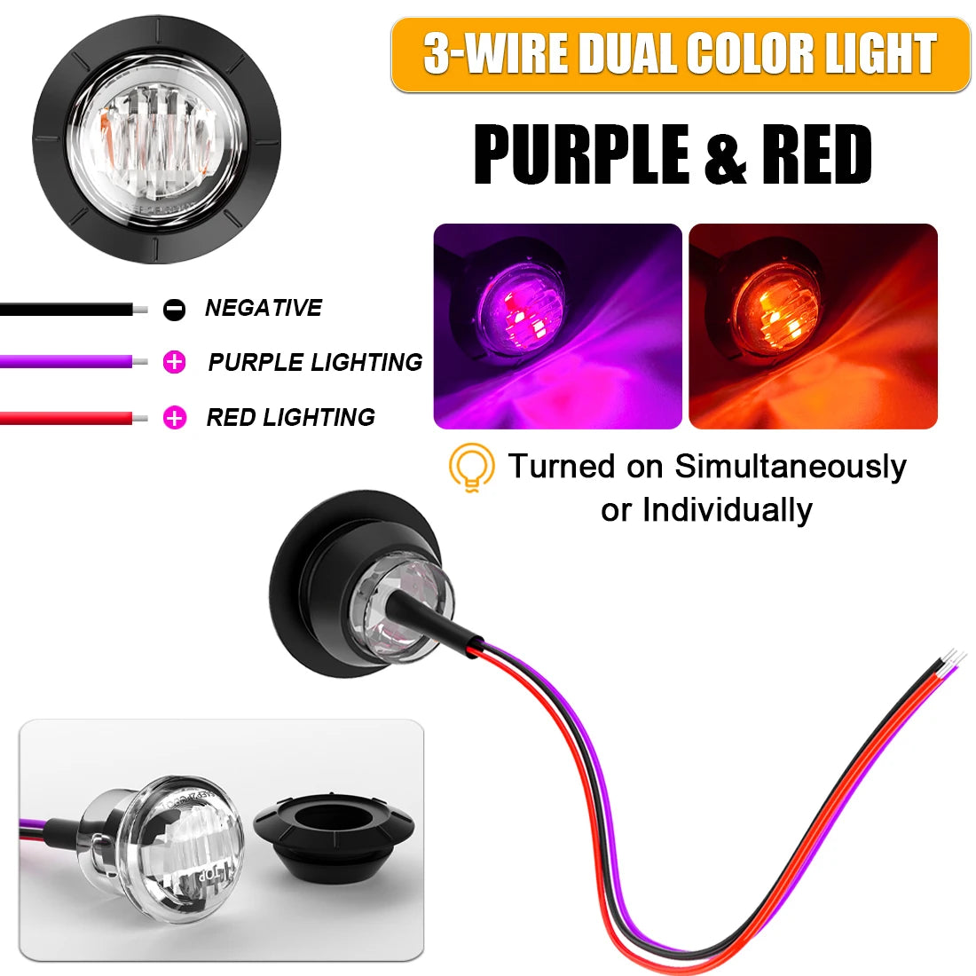10pcs Round Dual Color LED Side Marker Lights