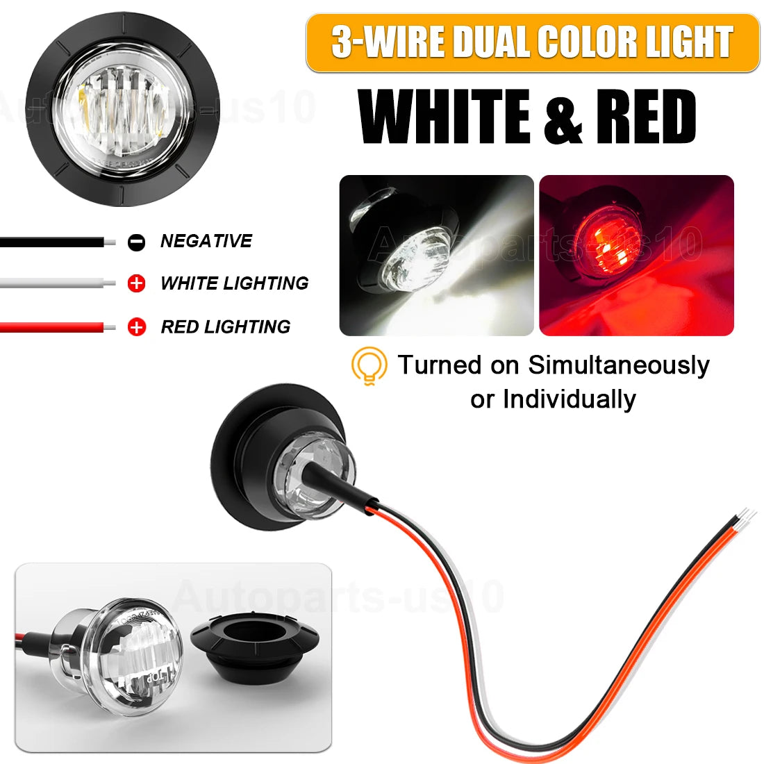 10pcs Round Dual Color LED Side Marker Lights