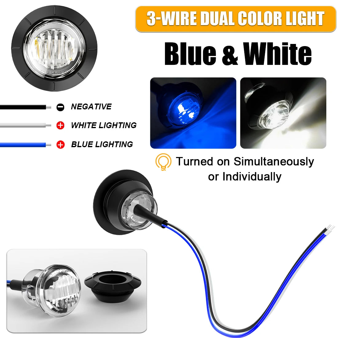 10pcs Round Dual Color LED Side Marker Lights