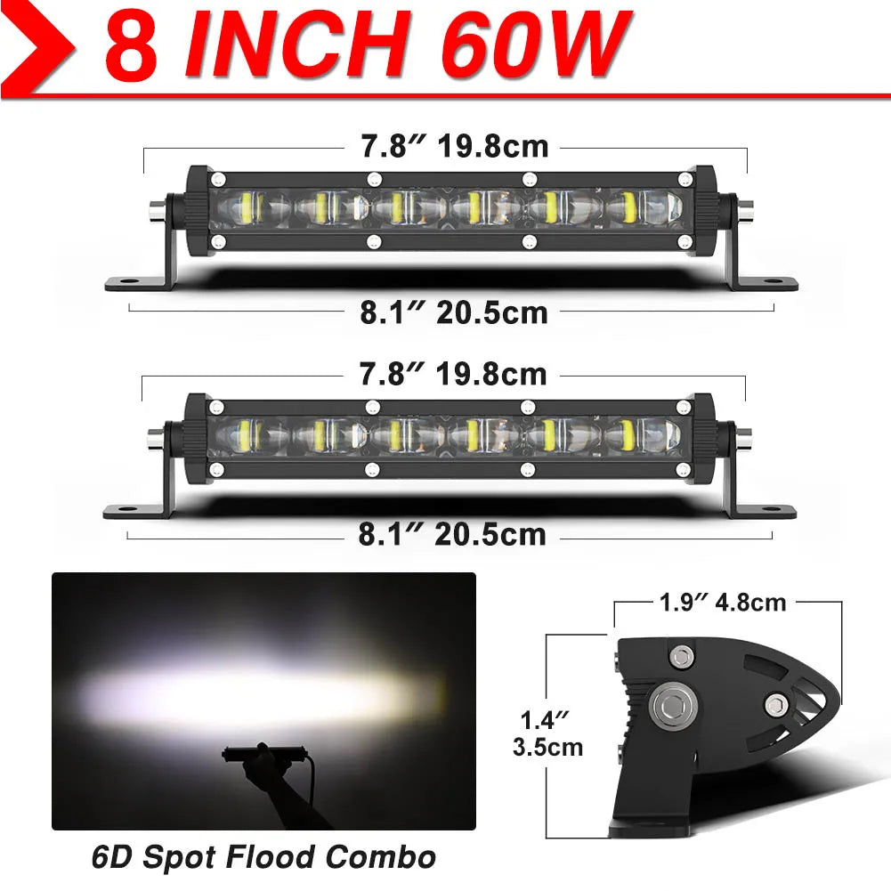 LED Light Bar 8" 14" 20" inch