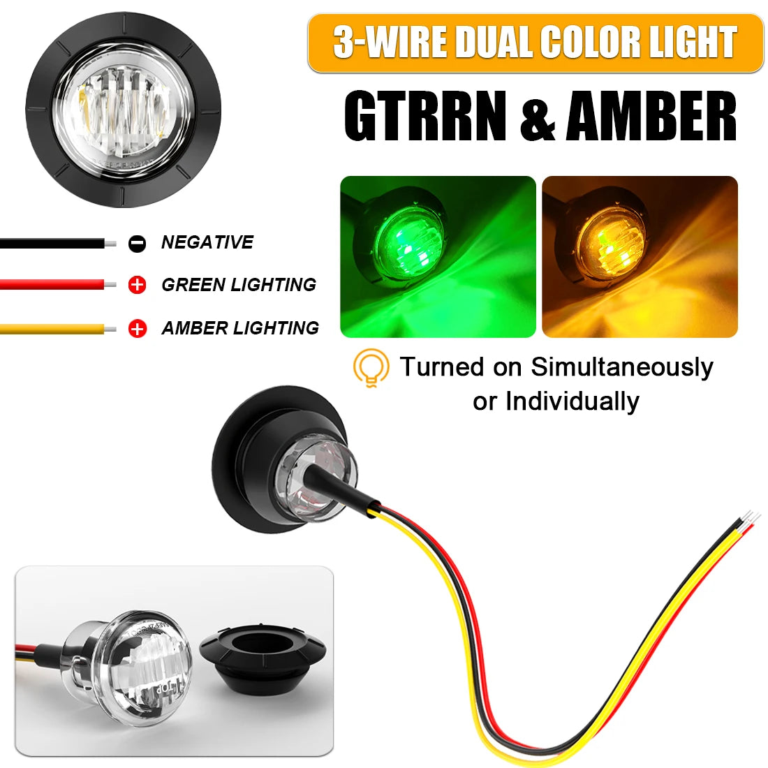 10pcs Round Dual Color LED Side Marker Lights