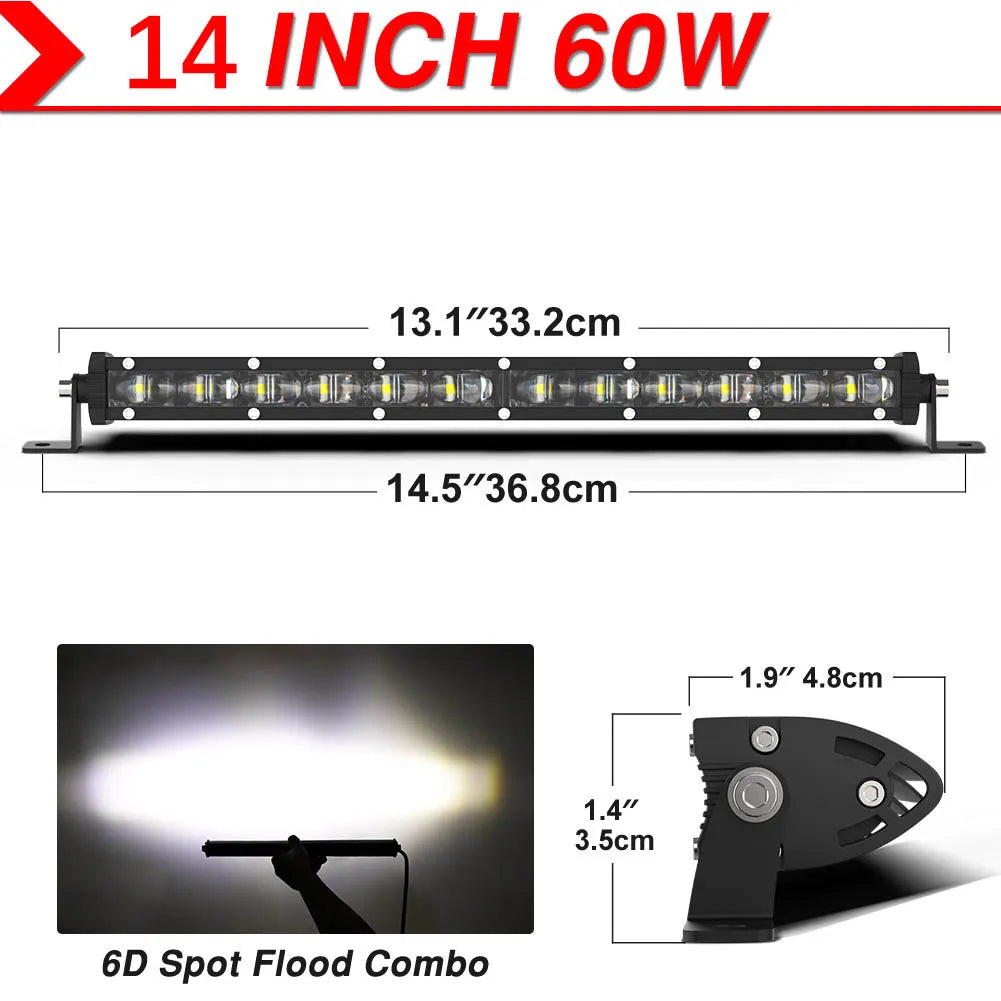 LED Light Bar 8" 14" 20" inch