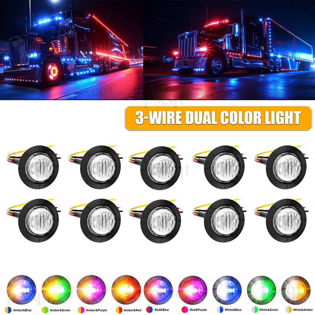 10pcs Round Dual Color LED Side Marker Lights