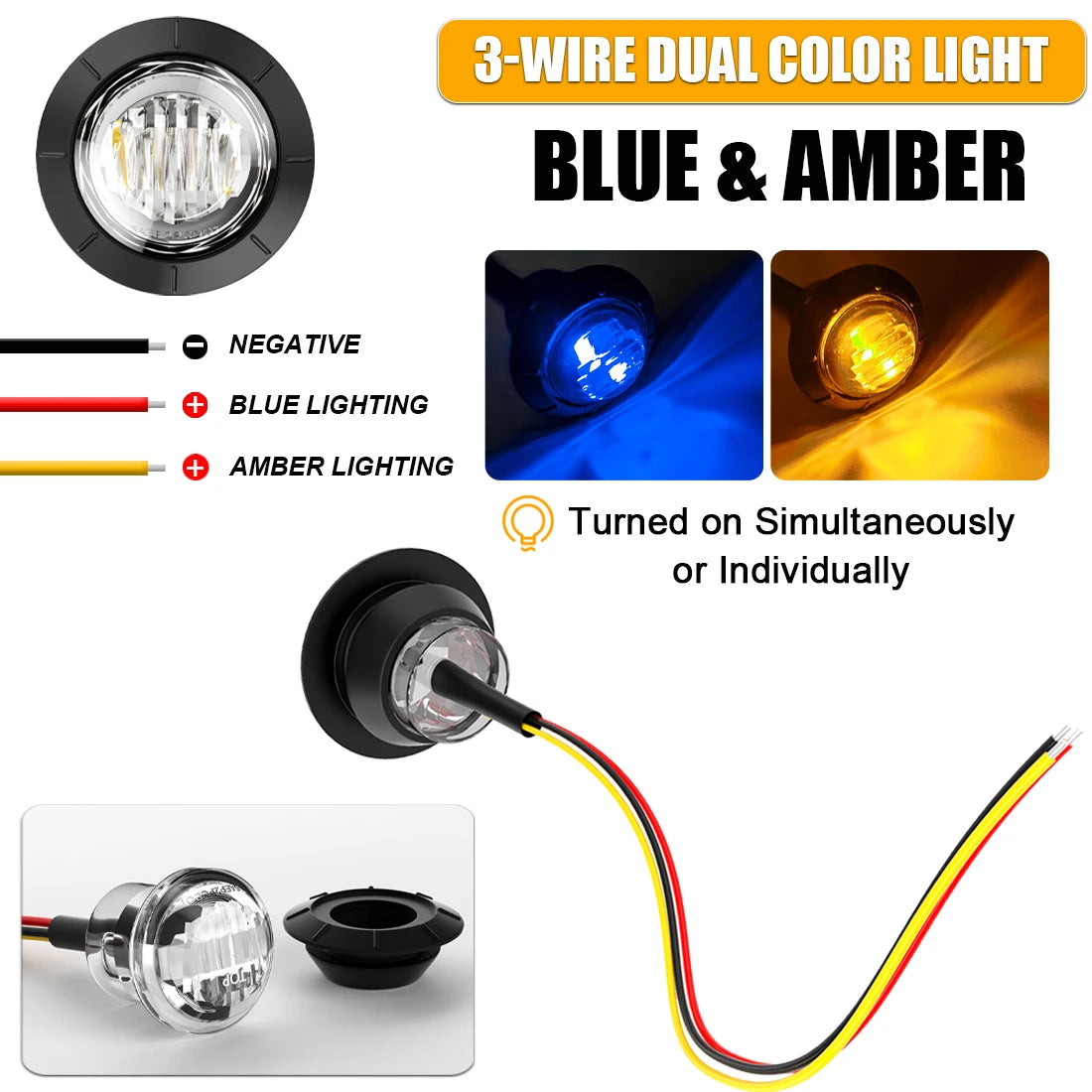 10pcs Round Dual Color LED Side Marker Lights