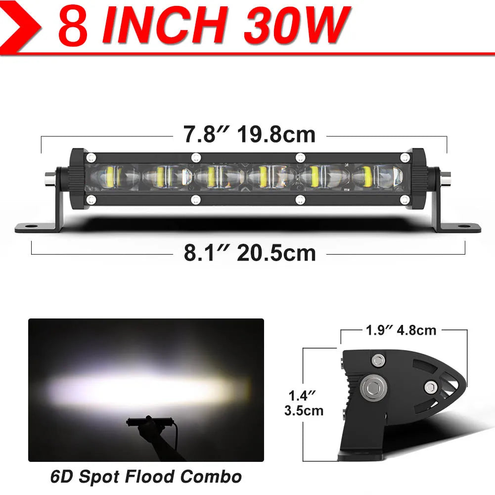 LED Light Bar 8" 14" 20" inch