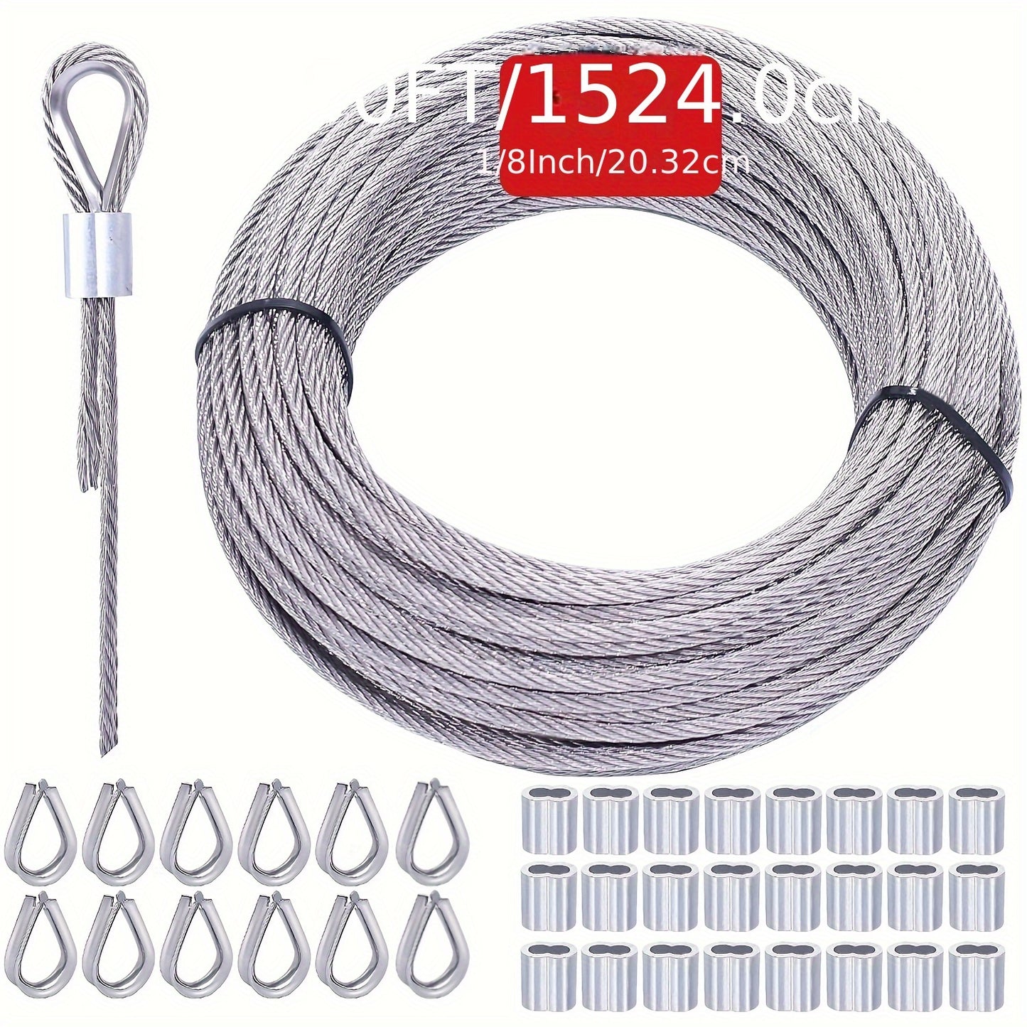 WERHOO 1/8 Inch Stainless Steel Wire Rope with Crimping Sleeves