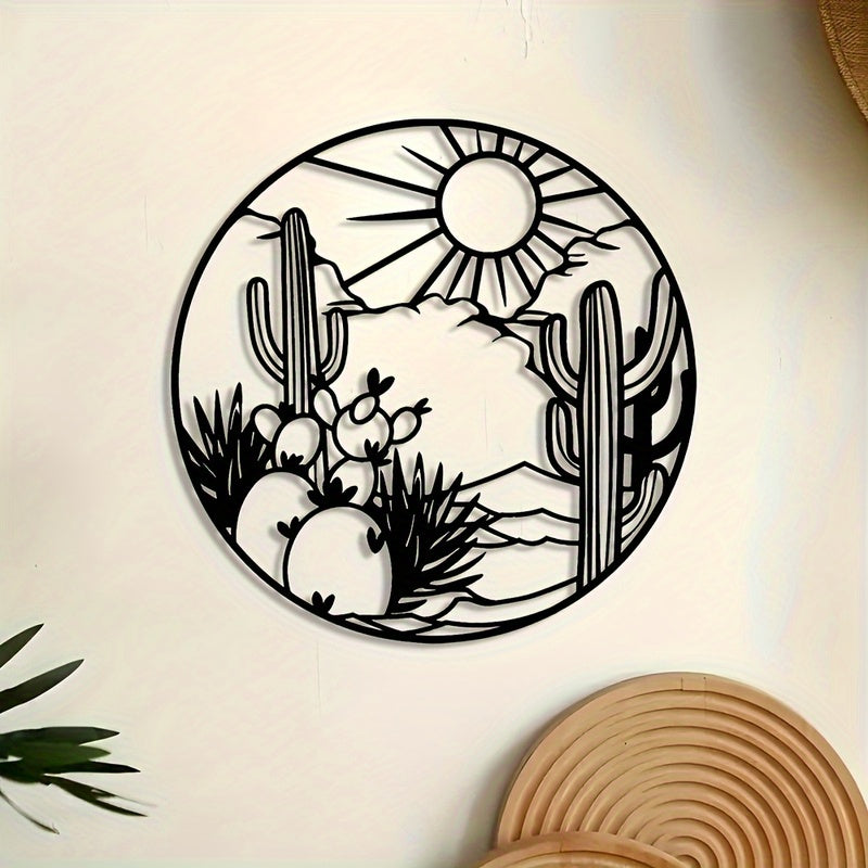 Desert Cactus Mountain Landscape Metal Wall Art for Home Decor