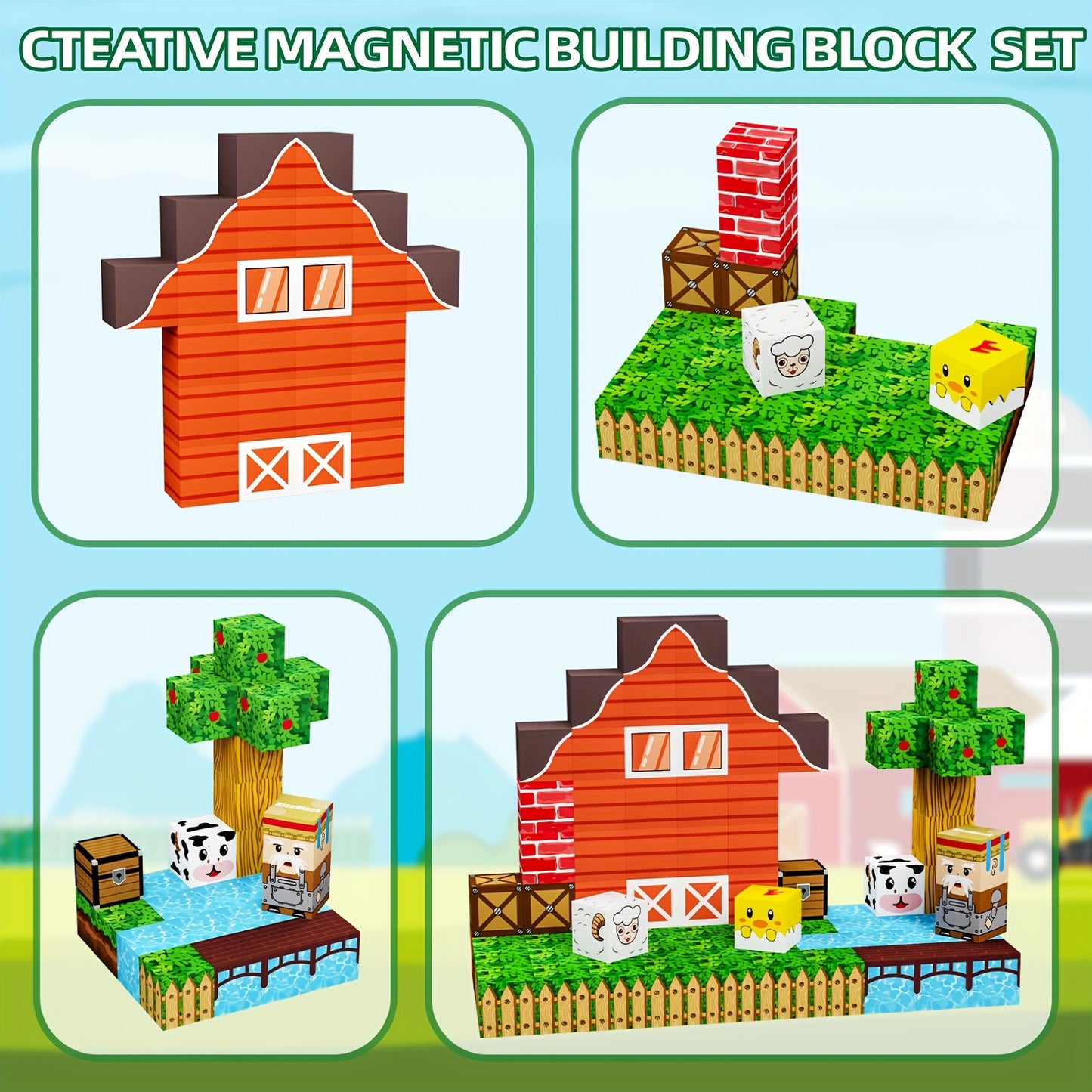 Magnetic Building Blocks Farm Theme 80pcs for Ages 3 Plus