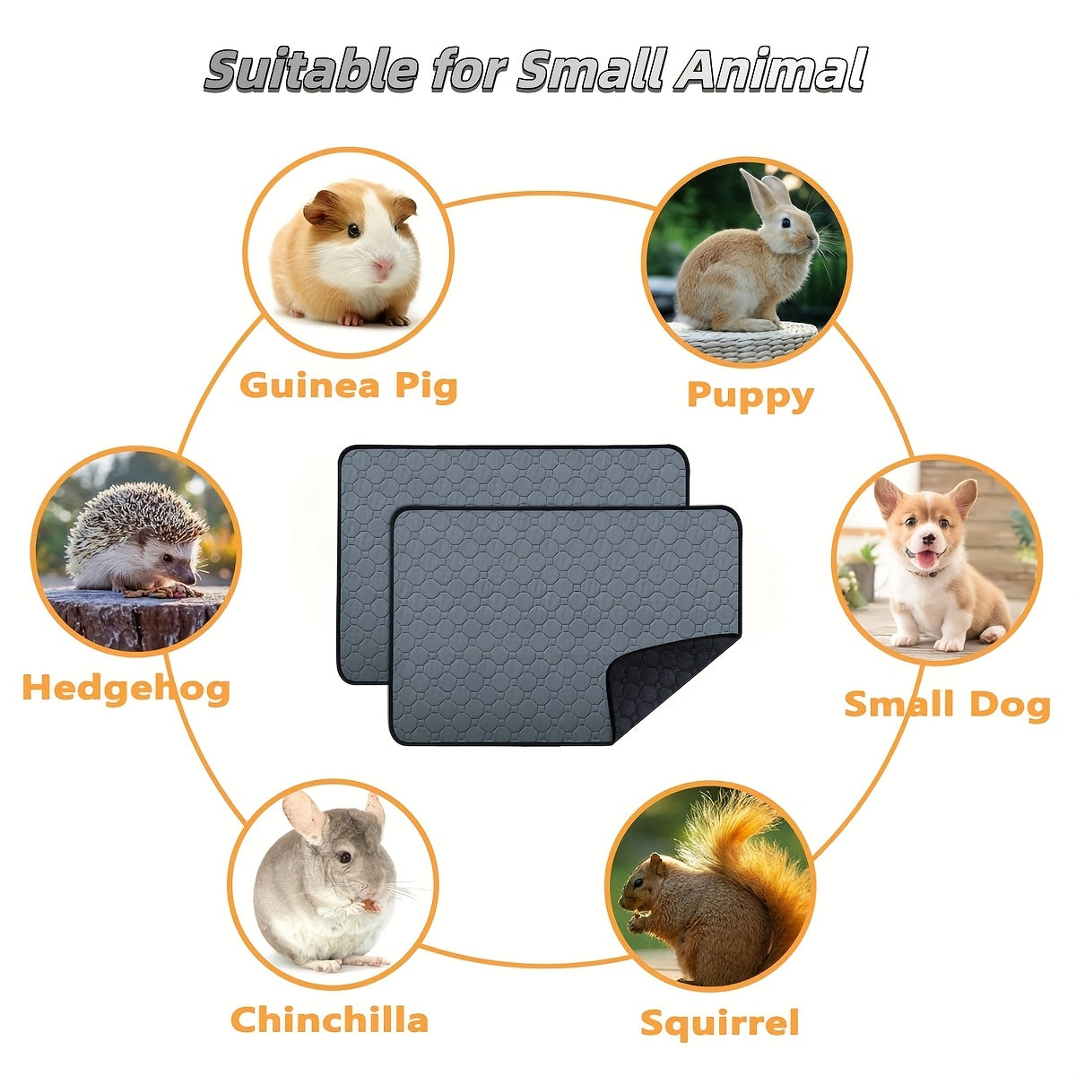 Washable Guinea Pig Cage Liners 2pcs Hexagonal Gray Pads