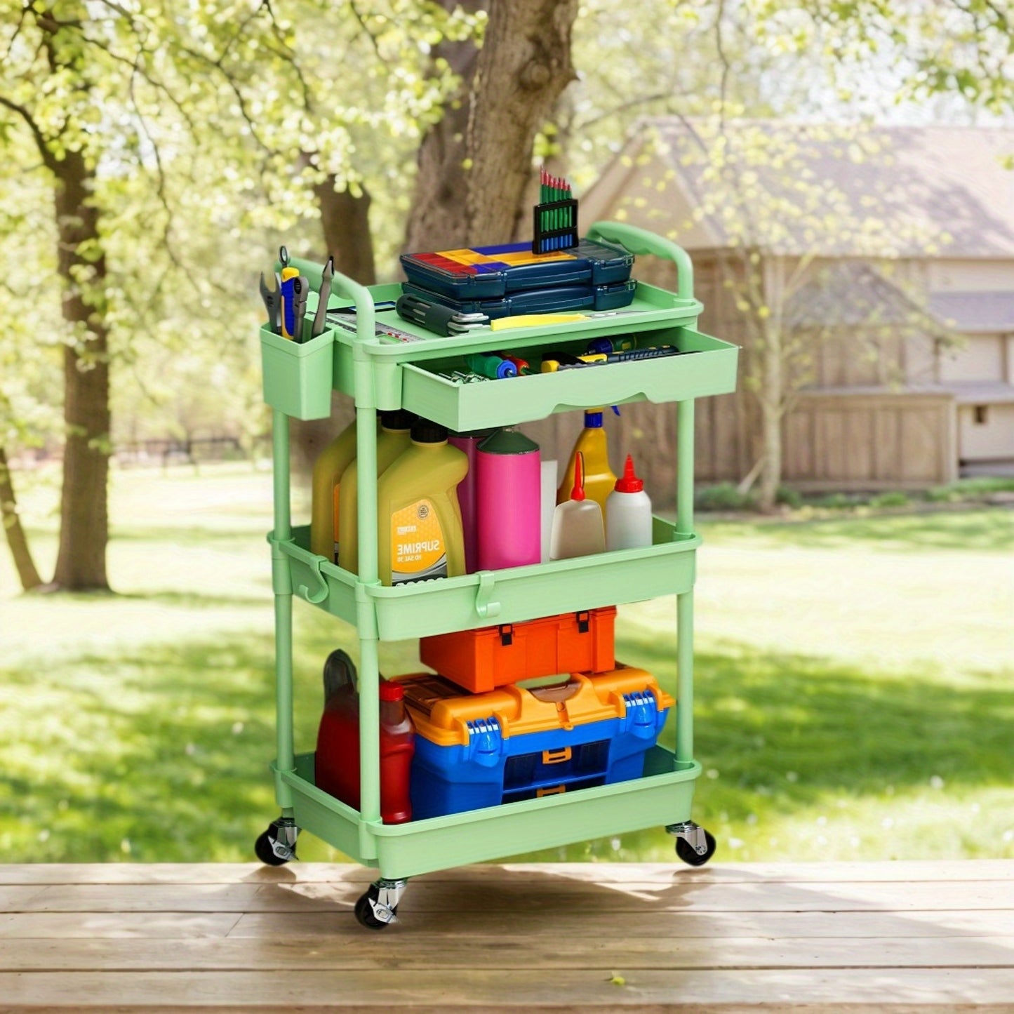 Rolling Utility Cart Organizer with Removable Drawer in White