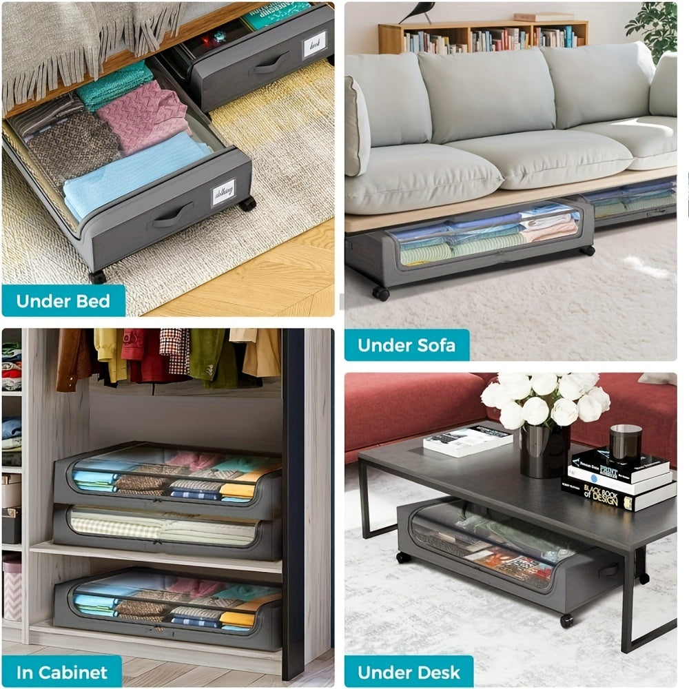 Large Capacity Under Bed Storage Bins with Wheels and Clear Lid