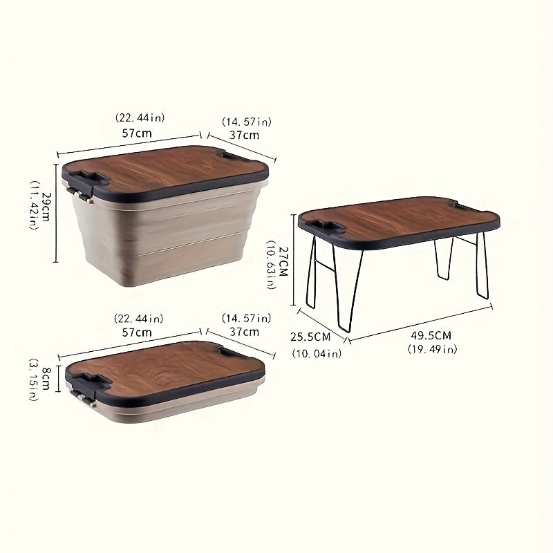 Outdoor Folding Storage Box with Thick Wooden Lid for Camping