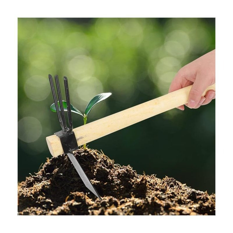 Multifunctional Dual Headed Hoe Garden Tool Stainless Steel Hoe and Cultivator Wood Handle Double Sided Cultivator Tool for Digging Loosening Soil and Weeding