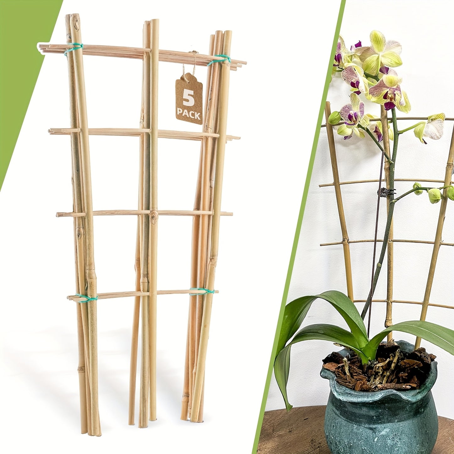 5 or 10 Pack Bamboo Trellis for Climbing Plants 16 Inch Natural Garden Fan Shaped Plant Support Bracket Suitable for Potted Plant Decoration