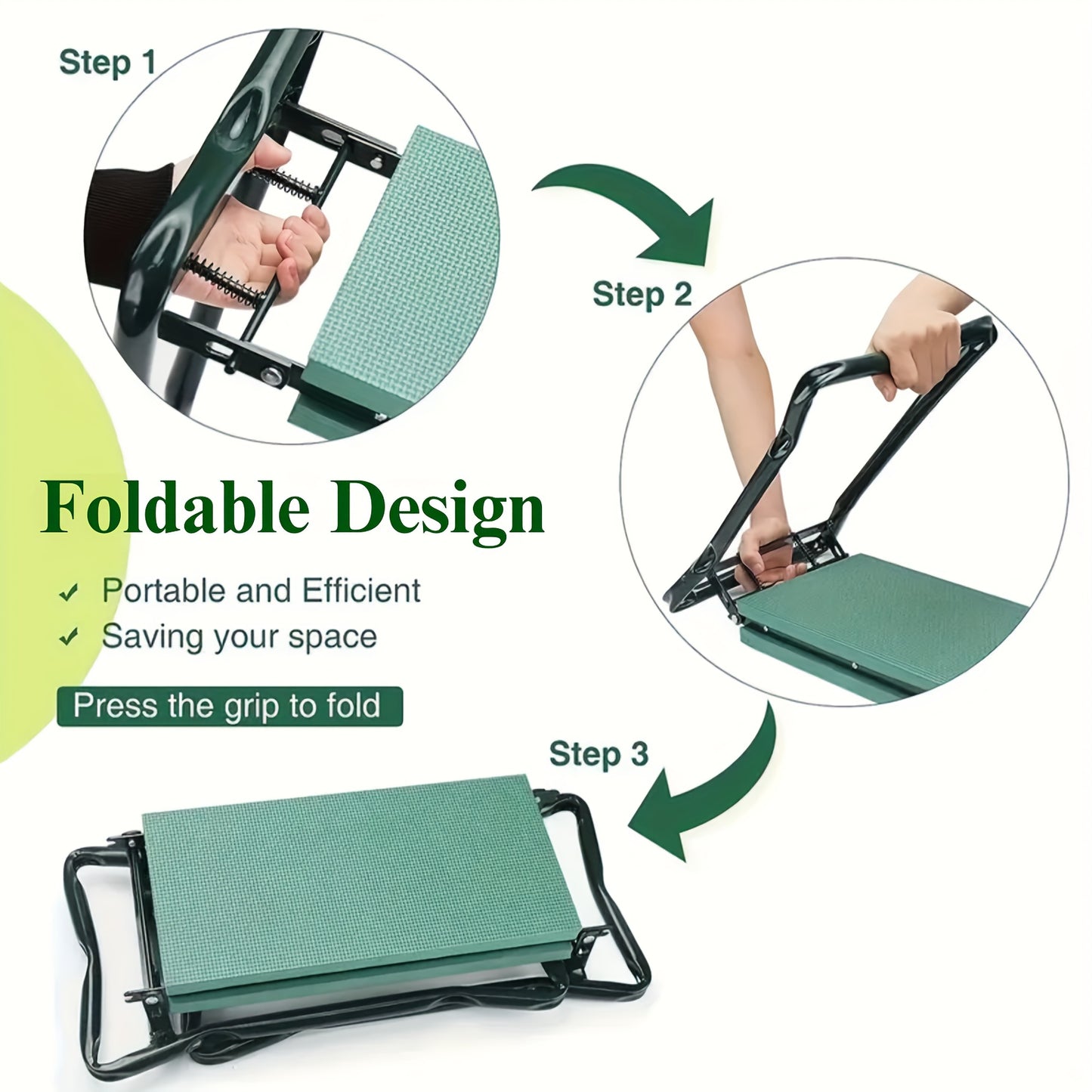 2-in-1 Foldable Garden Kneeling Chair with Tool Bag for Comfort