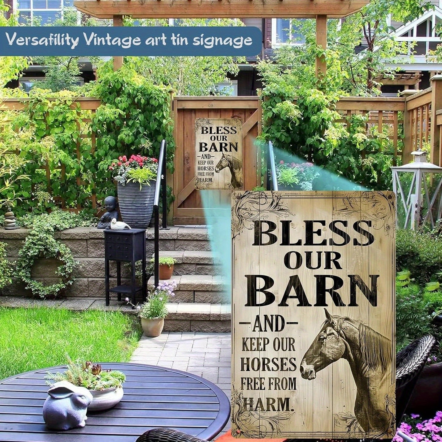 Bless Our Barn Horse Metal Sign Classic Wall Decoration 12x8 Inch