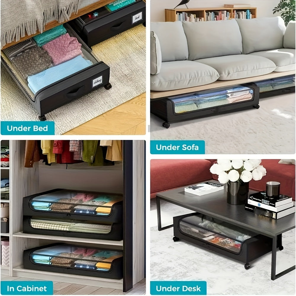 Large Capacity Under Bed Storage Bins with Wheels and Clear Lid
