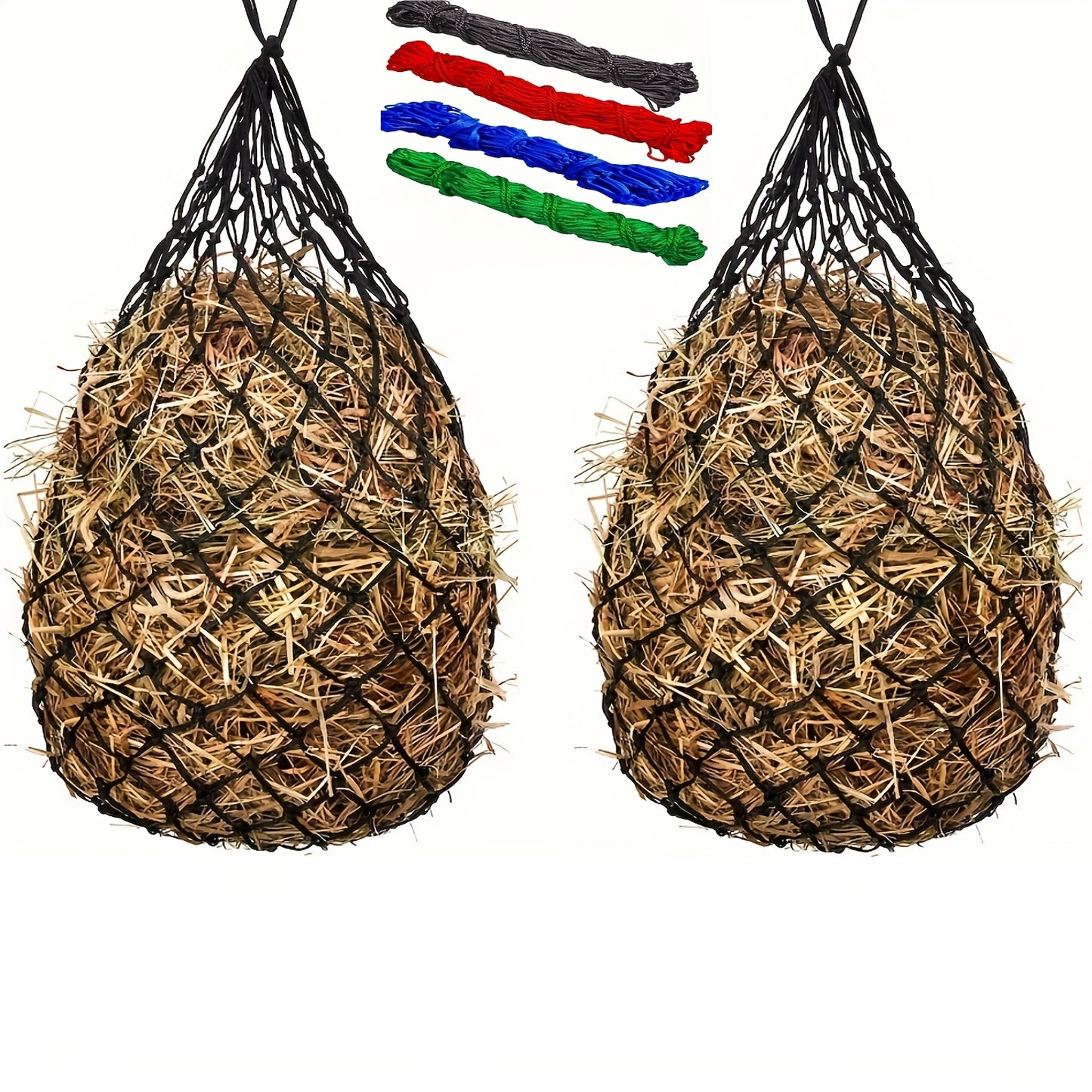 2PCS Durable Slow Feed Hay Nets for Horses Sheep and Donkeys Red Blue Black PE Material with Rope Handles Hexagonal Design for Easy Filling and Slow Feeding