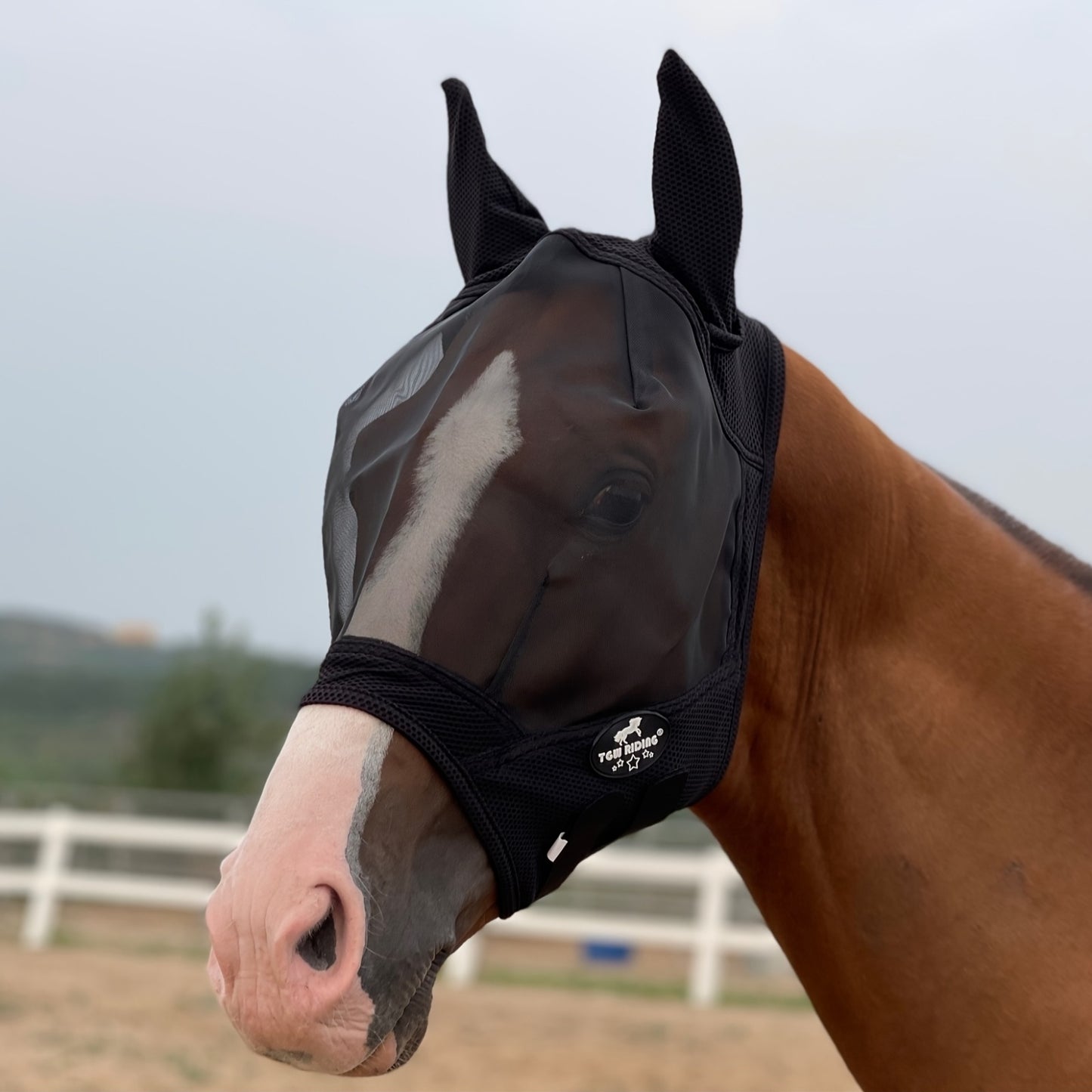 Horse Fly Mask With All Round Breathable Mesh UV Protection For Horses Durable Polyester 86 Percent UV Shield