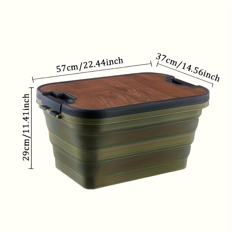 Outdoor Folding Storage Box with Thick Wooden Lid for Camping