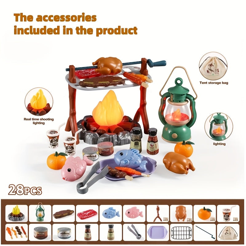 Kids Camping Toy Set 28 Items Authentic Campfire Lantern