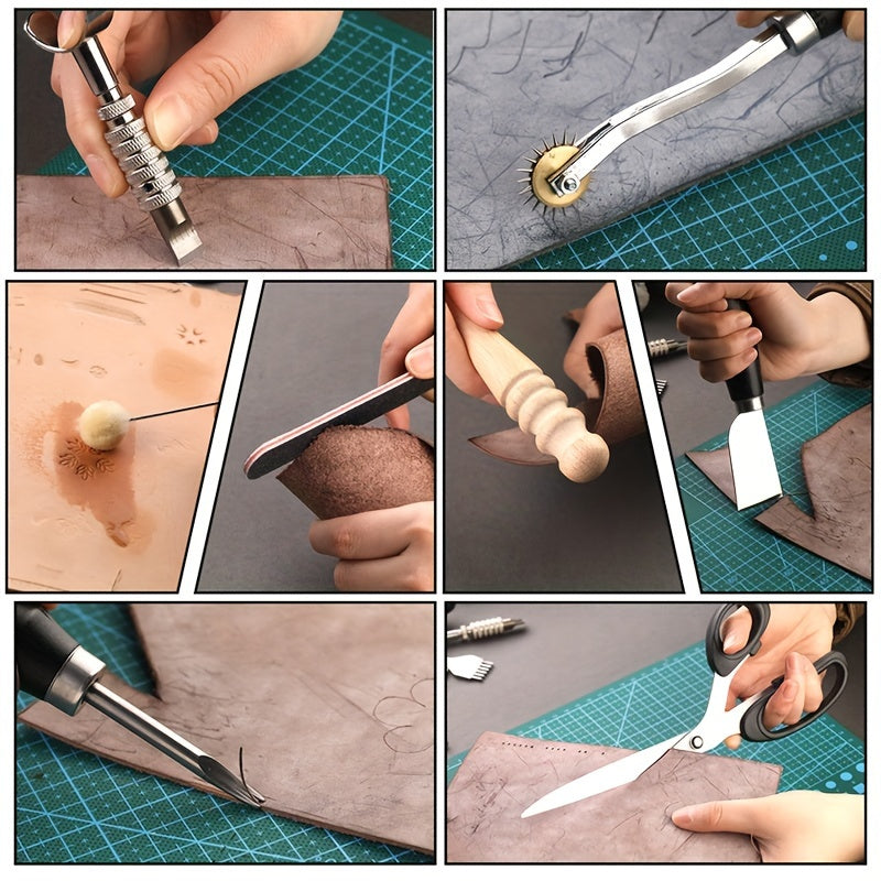 WUTUREE Leather Tools Kit with Leather Strap Hole Punch and Engraving Tool for Cutting and Punching Professional Handmade Craft Accessories Set