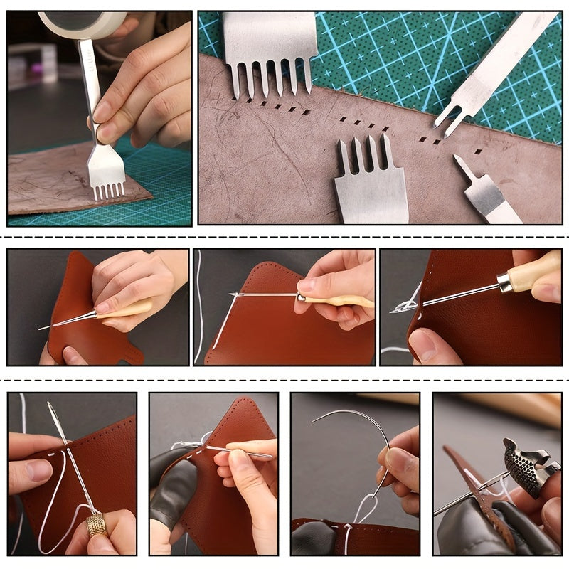 WUTUREE Leather Tools Kit with Leather Strap Hole Punch and Engraving Tool for Cutting and Punching Professional Handmade Craft Accessories Set