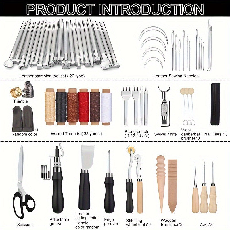 WUTUREE Leather Tools Kit with Leather Strap Hole Punch and Engraving Tool for Cutting and Punching Professional Handmade Craft Accessories Set