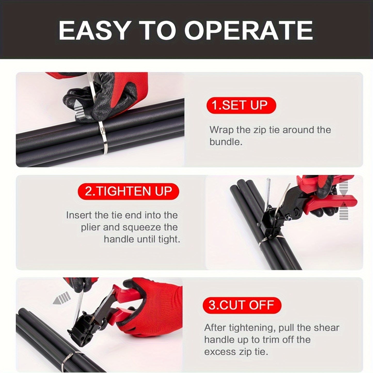 Metal Zip Tie Gun Set with 150 Heavy Duty Stainless Steel Ties