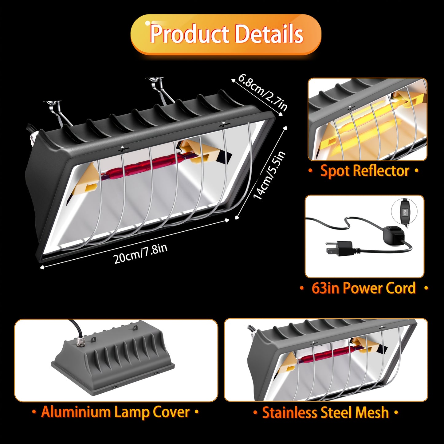 250W Chick Brood Heater with Adjustable Temperature and Height