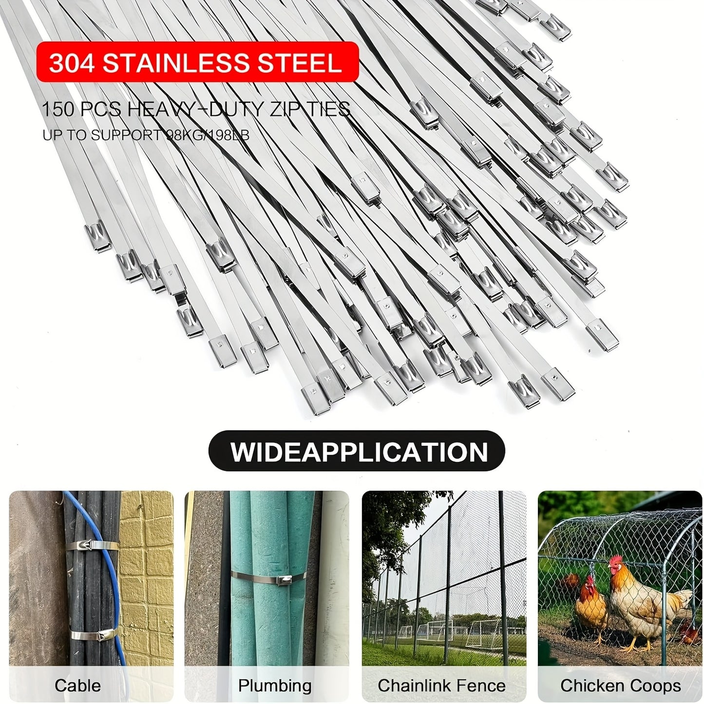 Metal Zip Tie Gun Set with 150 Heavy Duty Stainless Steel Ties