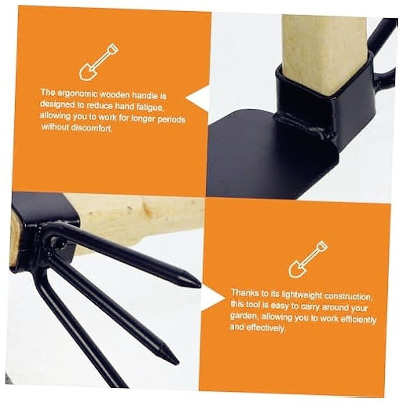 Multifunctional Dual Headed Hoe Garden Tool Stainless Steel Hoe and Cultivator Wood Handle Double Sided Cultivator Tool for Digging Loosening Soil and Weeding