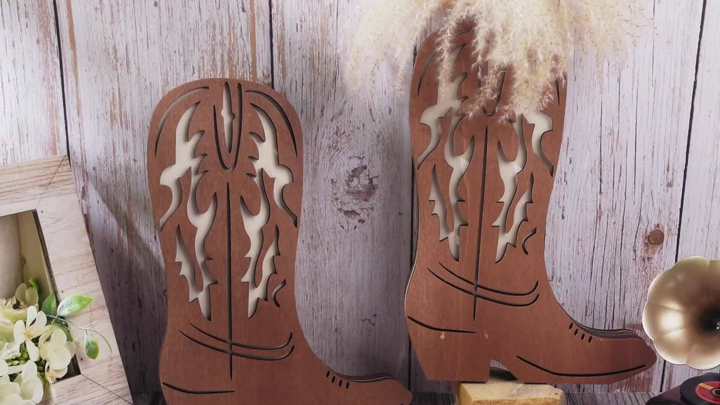 Wood Cowboy Boots Wall Planter Set for Indoor Plants Decor