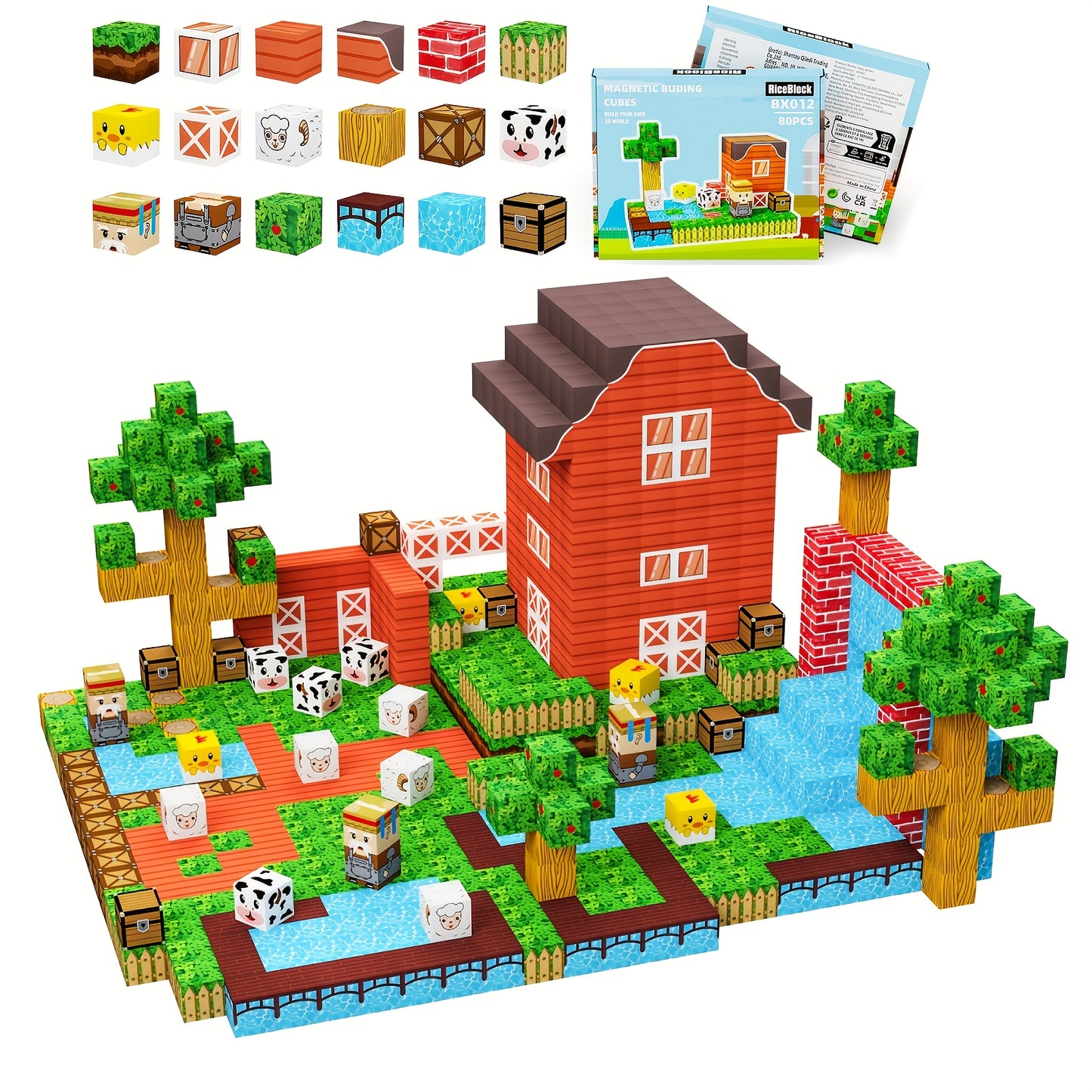 Magnetic Building Blocks Farm Theme 80pcs for Ages 3 Plus