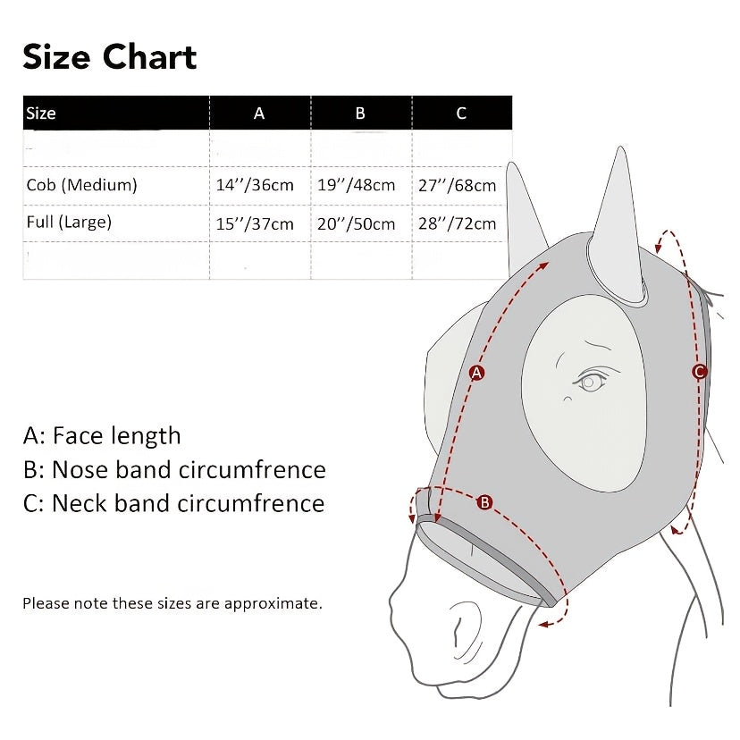 Horse Fly Mask With All Round Breathable Mesh UV Protection For Horses Durable Polyester 86 Percent UV Shield
