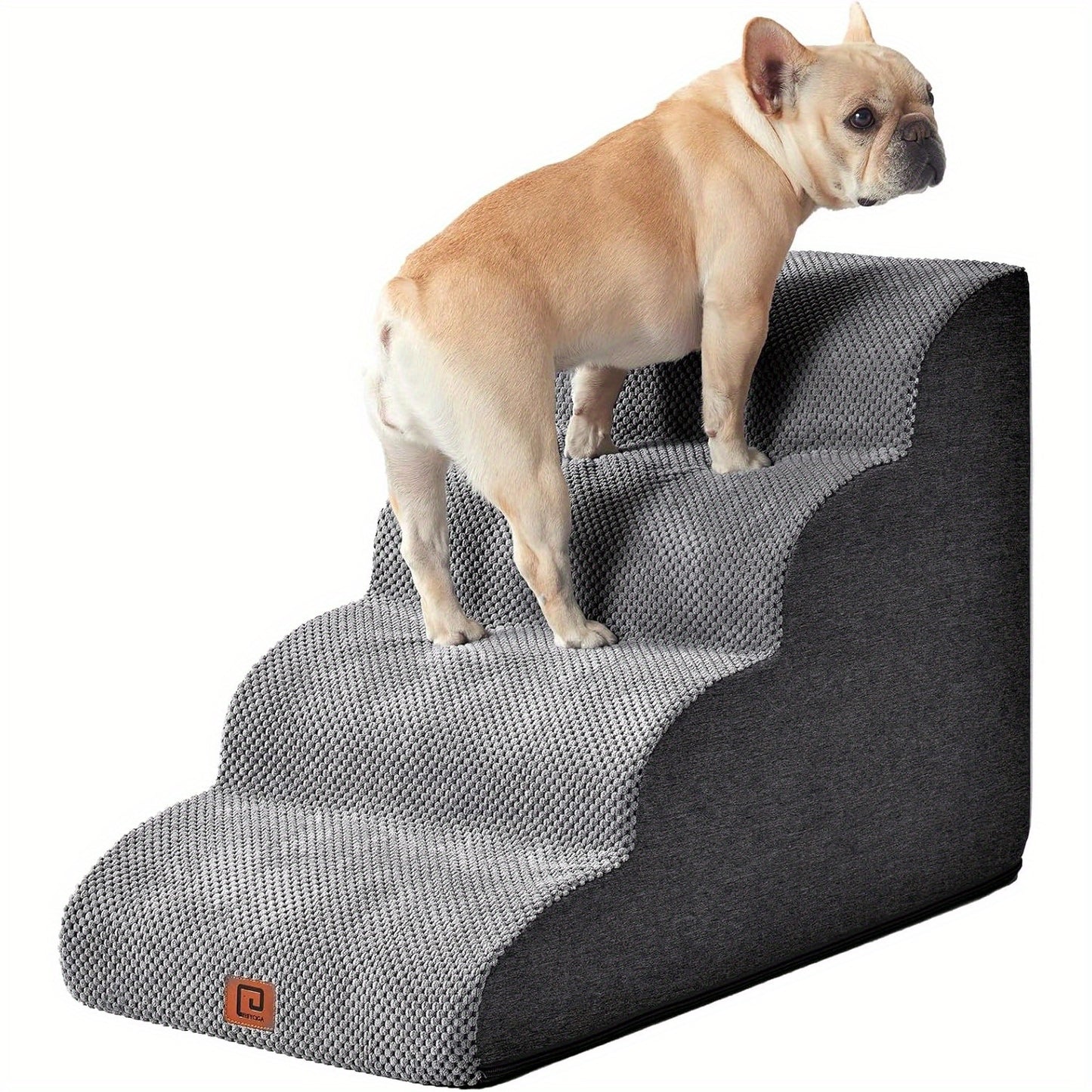 Curved 4-Step Dog Stairs Ramp for High Beds with Non-Slip Steps