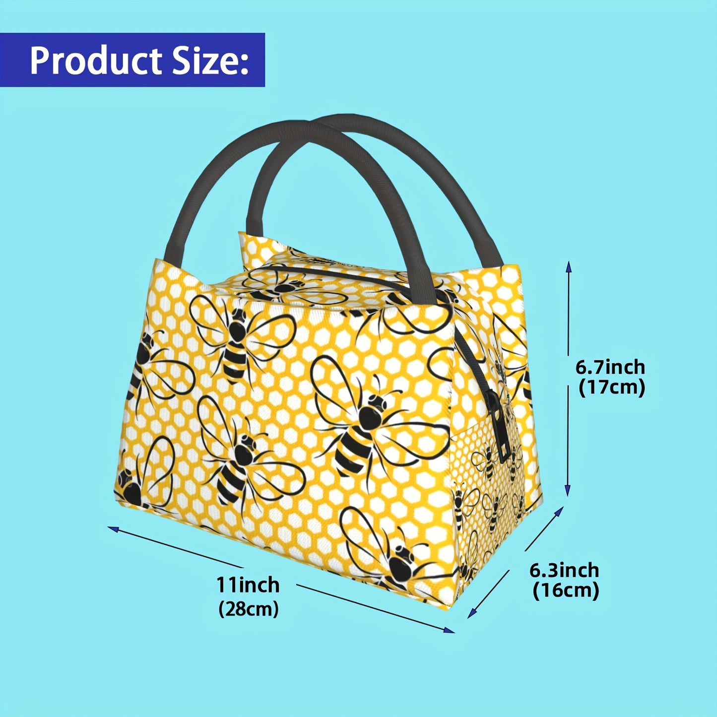 Bee Pattern Insulated Lunch Bag Portable Cooler Tote Gift