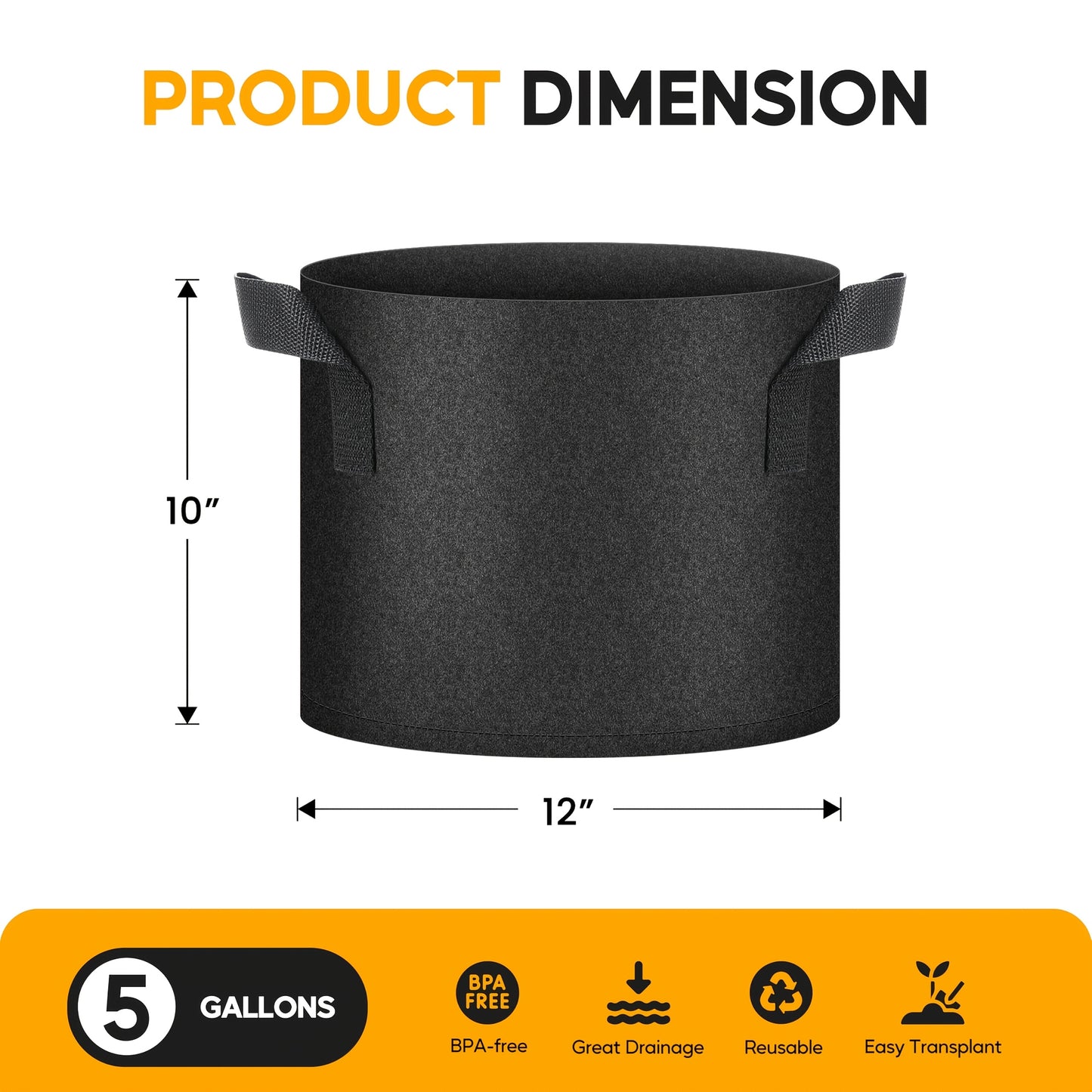 Fluffy Dream 20-Pack Heavy Duty 5 Gallon Plant Grow Bags