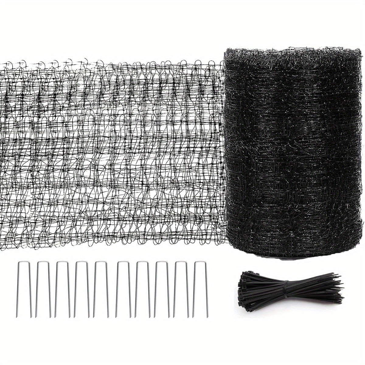 13x32ft Heavy Duty Garden Netting with 0.8 Inch Mesh Durable Black Bird Netting for Chicken Coop Deer Fence Fruit Trees and Vegetables Protects Against Birds Squirrels and Small Animals with Metal Staples and Rubber Bands
